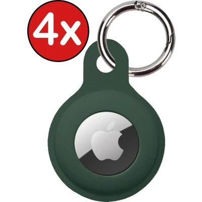 Afbeelding van Hoesje Geschikt voor Apple AirTag Sleutelhanger Siliconen Hanger Donkergroen 4 PACK