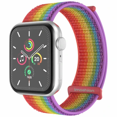 Afbeelding van Apple Watch Nylon+ bandje Meerkleurig Geschikt voor Series 1/2/3/4/5/6/7/8/9/10/SE/Ultra/Ultra 2 (44/45/46/49 mm) Pride Edition