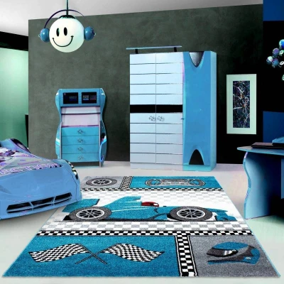Afbeelding van Kindervloerkleed Mila Auto Blauw 120x170cm Adana Carpets