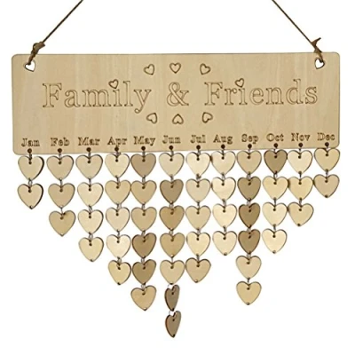 Afbeelding van SUPVOX Verjaardagskalender, hout, Family Friends eeuwigdurende vintage doe het zelf kalender met hartvormige schijven