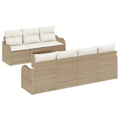 Afbeelding van vidaXL 8 Delige Tuin Sofa Set met Kussens Beige Poly Riet, 2 Zits Riet
