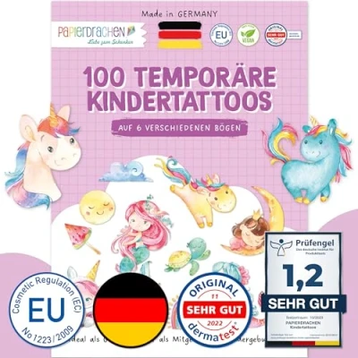 Afbeelding van 100 Opplaktatoeages Huidvriendelijke kindertattoos zeemeermin kindvriendelijke ontwerpen als verjaardagsgeschenk of cadeau idee Veganistisch