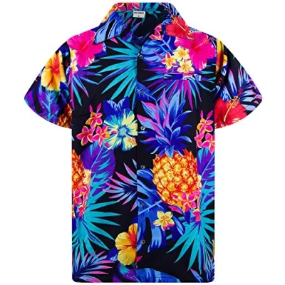 Afbeelding van Funky Hawaiiaans Overhemd, Hawaii Korte Mouw, Pineapple, Zwart Blauw, 6XL