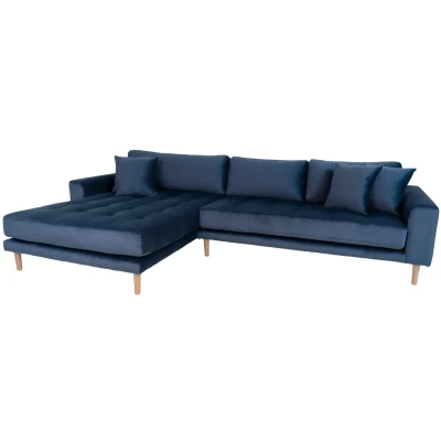 Afbeelding van Lido bank met chaise longue links velours donker blauw.