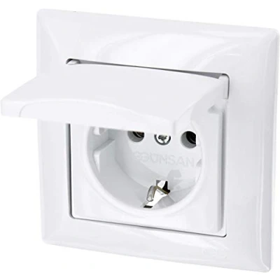 Afbeelding van Inbouw stopcontact, deksel, steekklem, all in one, serie G1 zuiver wit