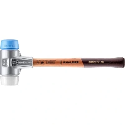 Afbeelding van Halder Kunststofhamer lengte 350 mm hoofd d. 50 hout superplastic wit/TPE soft blauw 1 stuk 3117.050