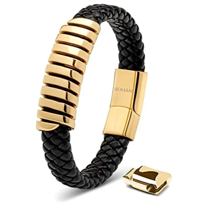 Afbeelding van SERASAR Polsbandje voor Herren [Helix] Goud 20cm Armbanden van Koeienhuid