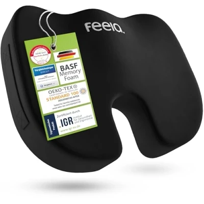 Afbeelding van feela.® Orthopedisch zitkussen [3 hardheidsgraden] ergonomisch, voor bureaustoel &amp; co werkt pijnverminderend, verhoogt zitcomfort, bevordert de doorbloeding en ontlast het stuitbeen (zacht)