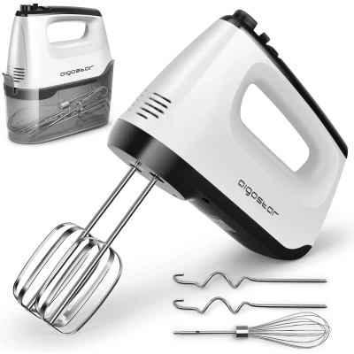 Afbeelding van Aigostar Pudding 30XMJ Handmixer 6 Snelheden Opslagbasis Mixer Turbo Kloppers &amp; Deeghaken Garde 400W Wit
