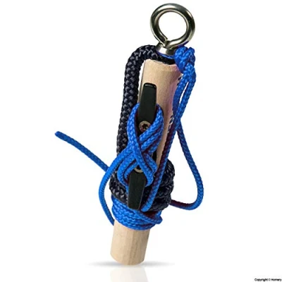 Afbeelding van Knoten Floh Knoop oefenset knopen leren voor SBF meer bootrijbewijs &amp; brandweer, knopenoefenapparaat incl. knoopplaat en handleiding (zwart/blauw)