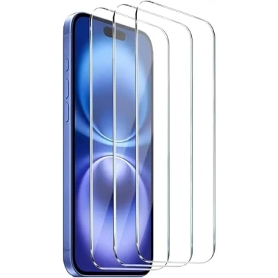 Afbeelding van 3 stuks gehard glas voor iPhone 16, 15, 15 Pro, displaybescherming, ultra resistent, krasbestendig, zonder luchtbellen, hardheid 9H glas, 6,1 inch HD, transparant