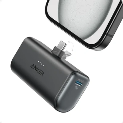 Afbeelding van Anker Nano Powerbank, 5000 mAh powerbank 22,5 W, geïntegreerde opvouwbare USB C connector, compatibel met iPhone 15, Samsung S22/23 serie, Note20/10 Huawei, iPad Pro/Air, AirPods en meer