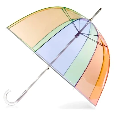 Afbeelding van Totes Doorzichtige bubbelparaplu voor volwassenen met koepelluifel en lichtgewicht wind regenbescherming, Regenboog, Adults 51&quot; Canopy