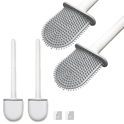 Afbeelding van 2 x siliconen wc borstel met stangen, sneldrogend, toiletborstel, badkuip, badkamer wandhouder, creatieve reinigingsborstel kleefbasis