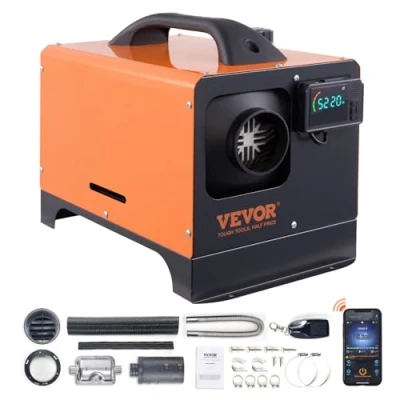 Afbeelding van VEVOR Draagbare alles in één dieselverwarming, 12 V, 8 kW, dieselluchtverwarmer, 0,16 0,62 l/h, 36 C, verstelbaar, 20 25 m², lcd bediening, bluetooth, afstandsbediening, tank 5 l, voor camper auto,