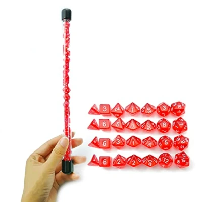 Afbeelding van Bescon 28pcs Translucent Red Mini Polyhedral Dice Set in Tube, Ruby Dungeons and Dragons 4X7pcs, Gem