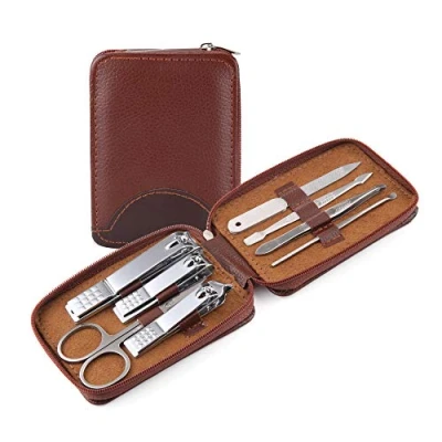 Afbeelding van DXIA Manicure Pedicure Set Nagel Clippers, Draagbaar RVS Clipper 8 Stuk Set,Multifunctionele Manicure&amp; Beauty Set,Clipper Vinger Trimmen Tool met Lederen Reizen Case