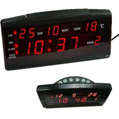 Afbeelding van SQUADO Digitale tafelklok, rood led display, wekker, timer, temperatuur, datum, week