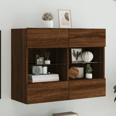Afbeelding van Tv wandmeubel met LED 78,5x30x60,5 cm bruineikenkleurig