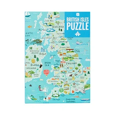 Afbeelding van Talking Tables Blauwe UK Map British Isles Jigsaw Puzzel &amp; Poster, Geïllustreerd, Groot Brittannië Landmarks Travel, Verjaardagscadeau, kerstcadeau, Engeland, Ierland, Schotland, Wales, 1000 stukjes