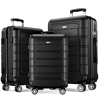 Afbeelding van SHOWKOO Kofferset 3 Delige Hardschalige PC+ABS Uitbreidbaar Reiskoffer Carry on Lichtgewicht Duurzaam Trolley Reizen Cabine Koffer Bagage met Spinner Wielen TSA Slot (ML XL Zwart)