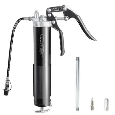 Afbeelding van CCLIFE Vetspuit met één hand, 6000 psi, pistoolgreep, smering, hefboomvetspuit voor 400 g patroon, 30,5 cm flexibele slang en metalen verlenging