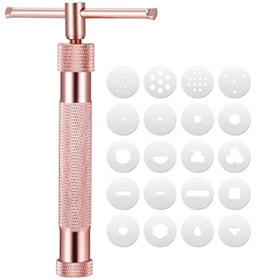 Afbeelding van Angoily Fondant extruder gereedschap met 20 verwisselbare discs, suikerpasta, extruder, handwerk, cake, decoreren voor suiker, fondant, taartdecoratie