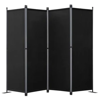 Afbeelding van Angel Living Paravent Opvouwbare ruimteverdeler, 4 panelen, vrijstaande scherm, wand, scheidingswand voor kantoor, balkon, slaapkamer, buiten, tuin, 224 x 165 cm, zwart