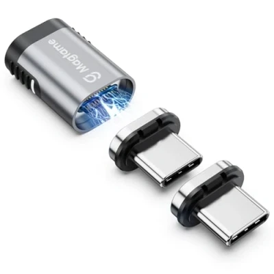 Afbeelding van Magtame 240W Magnetische USB C Adapter 40Gbps, 1Pack Rechte Type Adapters met 2 Tips, 24Pin Snelle Laadgegevensoverdracht 4K 60Hz voor 3/4 MacOS Pro/Air Laptop Tablet en Apparaten