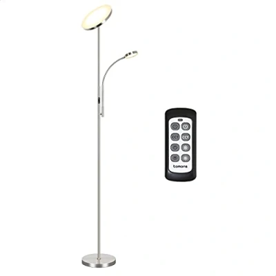 Afbeelding van Tomons Vloerlamp, Double Light Sky LED Torchiere Staande lamp met afstandsbediening, stepless dimming, 3 kleurtemperaturen, voor woonkamer, slaapkamer, kantoor, studio
