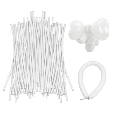 Afbeelding van 100 stuks witte lange ballonnen, latexballonnen, gevormde feestdecoraties, geschikt voor bruiloftsdecoratie, verjaardagsdecoratie