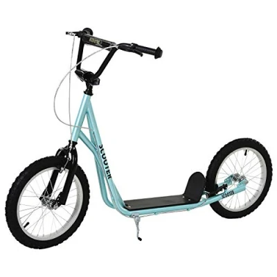 Afbeelding van HOMCOM Skatester voor kinderen vanaf 5 jaar, grote banden, verstelbaar stuur, handvat rem en standaard, staal, blauw