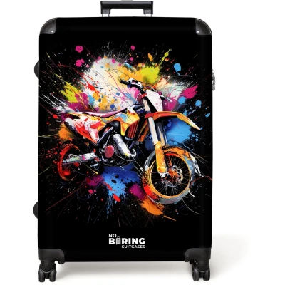 Afbeelding van NoBoringSuitcases.com® Koffer groot Reiskoffer lichtgewicht Motor met kleurrijke verf Rolkoffer 4 wielen Grote trolley XL 98 liter bagage