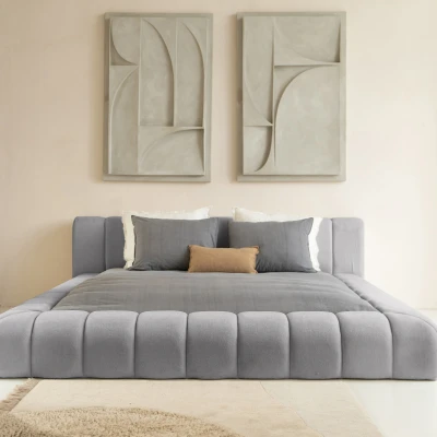Afbeelding van Trendy zweef ledikant bed in grijs boucle stof Exclusief bij Y not 180x200 cm(zonder matras)*