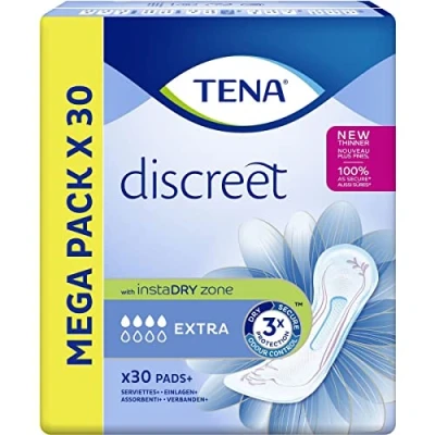 Afbeelding van TENA Discreet Extra Incontinentie handdoeken voor dames, Mega, 30 stuks