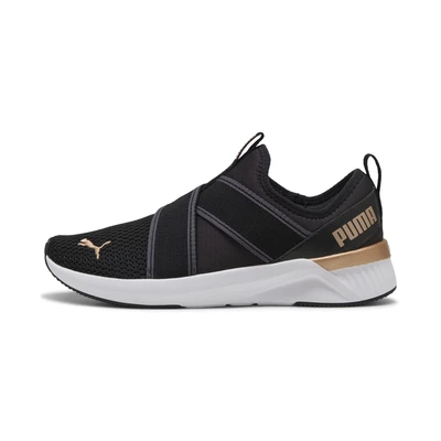 Afbeelding van SOFTRIDE Harli Slip On hardloopschoenen voor Dames, Zwart/Wit/Goud, Maat 39 PUMA
