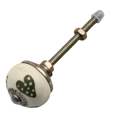 Afbeelding van Good in Style Meubelknop 30mm wit groen gestippelde hartjes.