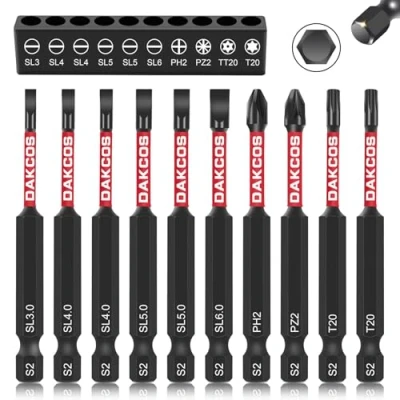 Afbeelding van DAKCOS 75mm lange Schroevendraaier Bit Set,1/4&quot; Platte Kop Boren voor Impact Power Tool PH2/PZ2/SL3/SL4/SL5/SL6/TT20/T20, S2 Staal