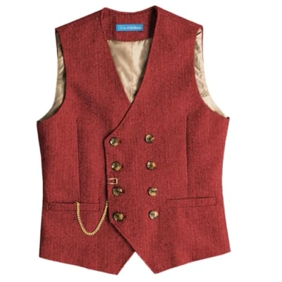 Afbeelding van Solovedress Vintage wollen kostuumvest voor heren, regular fit, vest bruiloft, rood, XL