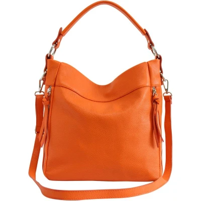 Afbeelding van AmbraModa GLX3 dames handtas schoudertas hobo bag van echt leer Oranje