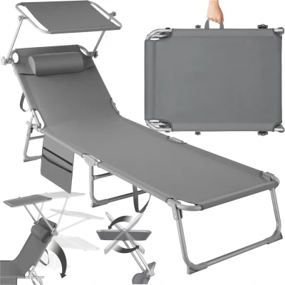 Afbeelding van tectake® ligbed Zonnestoel ligstoel 4 standen , inklapbaar grijs 68 x 190 28 cm, met zijvak