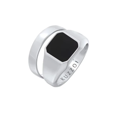 Afbeelding van KUZZOI Heren Ring Zegel Band Vierkant Set van 2 met email in 925 Sterling Zilver