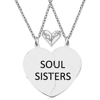 Afbeelding van Bixorp Friends Vriendschapsketting voor 2 met Hartje &amp; Magnetische Hanger Zilverkleurig &quot;Soul Sisters&quot; BFF Cadeau
