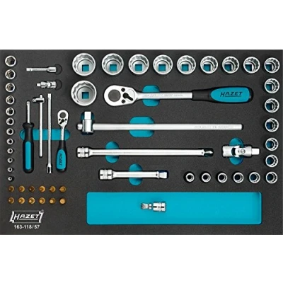 Afbeelding van Hazet 163 118/57 Dopsleutelset Metrisch 1/4 (6.3 mm), 1/2 (12.5 mm) 57 delig