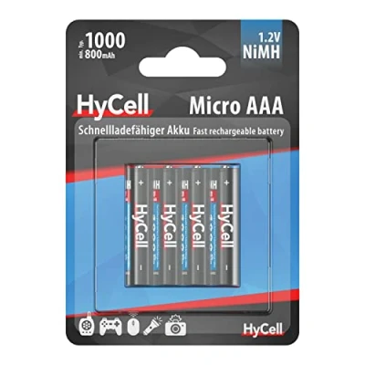 Afbeelding van HyCell Oplaadbare batterij Micro AAA 1000mAh NiMH zonder geheugeneffect 4 pack foto digitale camera speelgoed