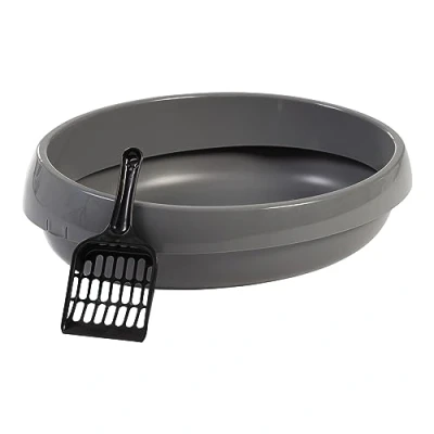 Afbeelding van Iris Ohyama, Kattenbak, Standaard, Uitneembare rand, Gladde binnenkant, Compact, Inclusief schepje, BPA vrij, Voor katten, PNE 480, Grijs