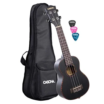 Afbeelding van Cascha HH 2262L Premium Mahogany linkshandige sopraan ukelele set zwart