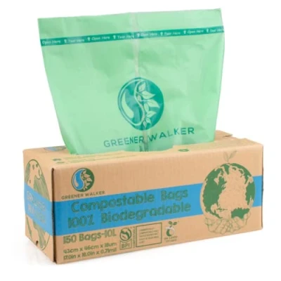 Afbeelding van GREENER WALKER 100% Composteerbaar 10L Afvalzakken voor Voedselafval, 150 Zakken Biologisch Afbreekbaar Keuken Vuilniszak met EN13432 en BPI Certificaat