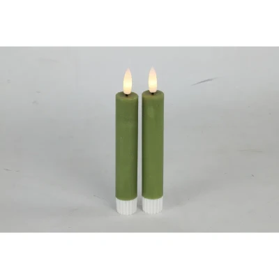 Afbeelding van Dinerkaars Rustiek met LED Groen 15 cm 2 stuks