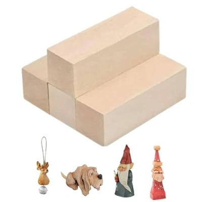 Afbeelding van TOKERD 4 stuks grote houtsnijblokken houtblokken Whittling Basswood Carving Blocks Onvoltooide zachte houtset voor snijwerk beginners en professionals (15 x 5 cm)